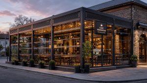Restoran üçün pergola və giyotin ilə müştəri məmnuniyyətini artıran dizayn