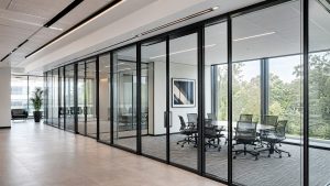 Proglass komandası tərəfindən ofis daxilində səs izolyasiyalı şüşə arakəsmə quraşdırılması